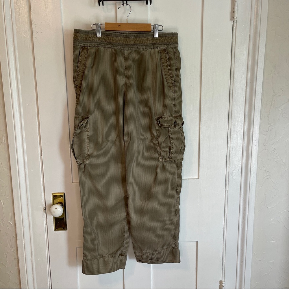 James Perse Seersucker Cargo Pants Women's Size 2 Army Green Elastic Waist
